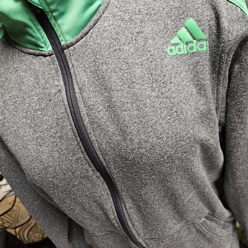 Adidas Gray and Green Zip-Up Hoodie